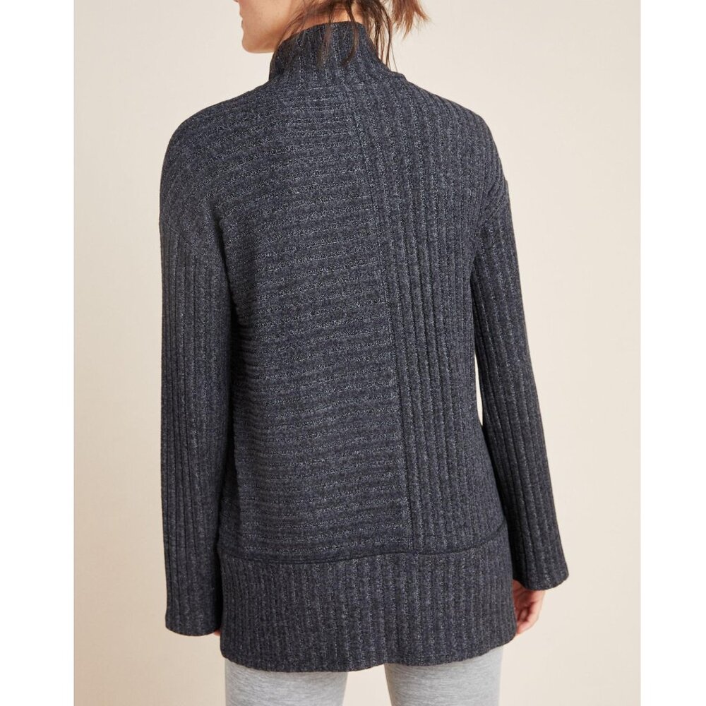 Anthropologie Saturday Sunday Kate Ribbed Tunic Sweater Top Mockneck Gray M - Picture 2 of 6